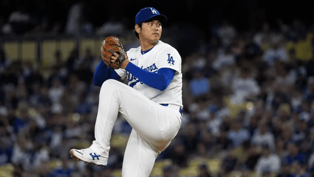 Shohei Ohtani net worth photo showing his height and pitching form