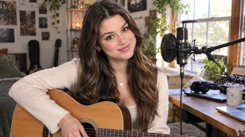 Kira Kosarin recording music in a home studio
